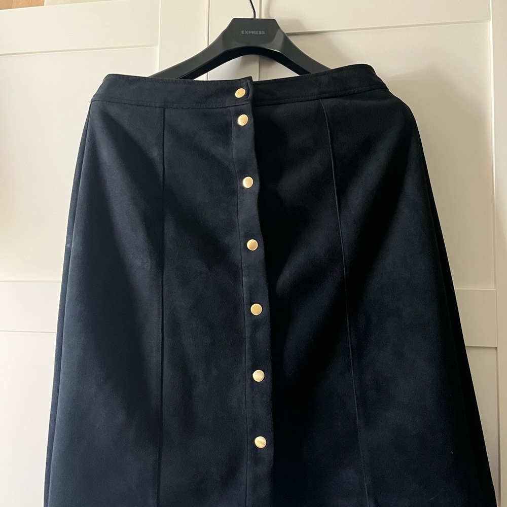 LOFT Black A-Line Skirt with Gold Buttons